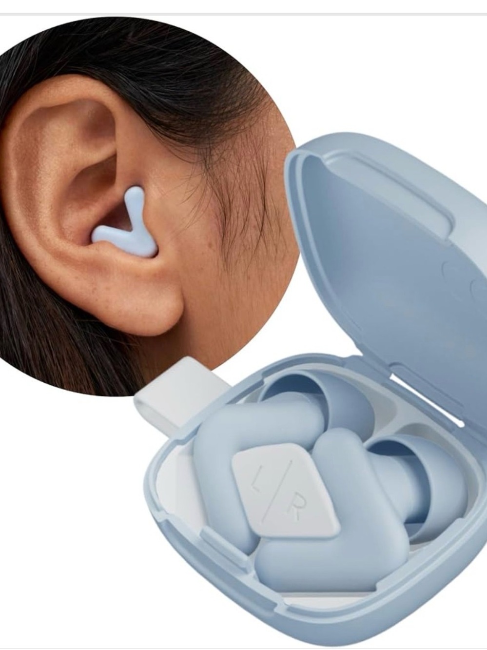 Light Blue Universal Silicone Earbuds with Charging Case noise cancellation